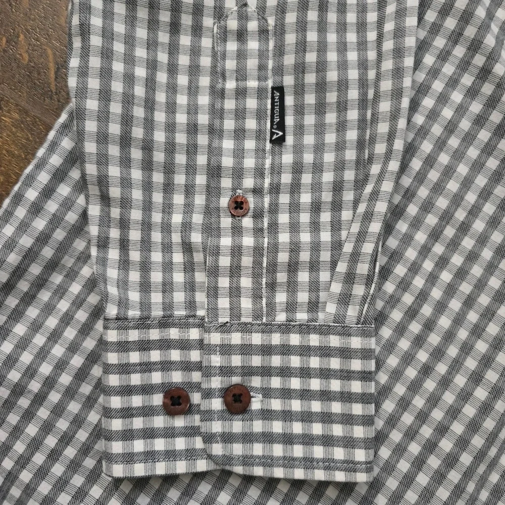 Antigua Mens XL ASU Sun Devils Gingham Button Down Shirt Grey White Long Sleeve